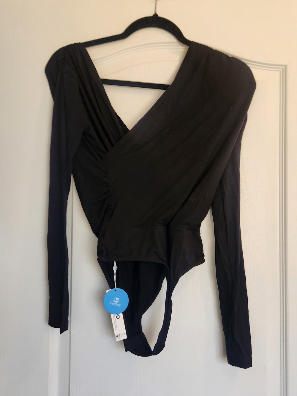 Cupshe Black Wrap-Front Long Sleeve Bodysuit XS BNWT
